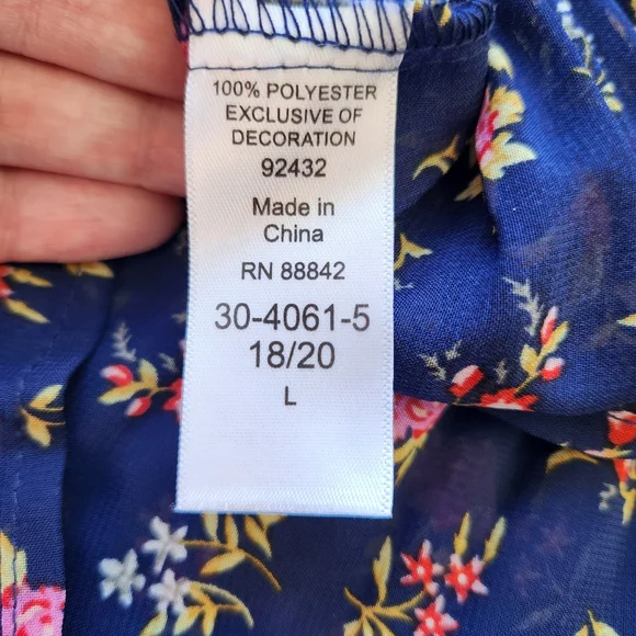 Woman Within Sheer Pleated Blouse Top Floral Print Navy Blue Pink Plus Large 18 - Picture 12 of 16